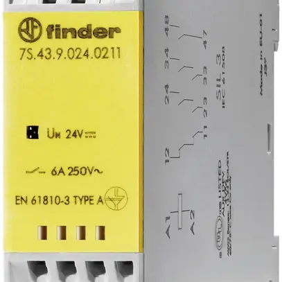 Relais de commutation AMD Finder 7S.43, 2F+1O(+1F) 6A/24VDC AgSnO2, SIL 3 