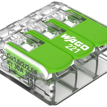 Morsetto di connessione WAGO Green Range 3L 0.5…6mm² con leva ve trasparente 