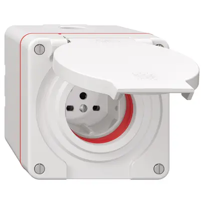 Presa NAP NEVO, 1×T15, IP55 secondo SN 441011, c.guarnizione rossa, bianco 