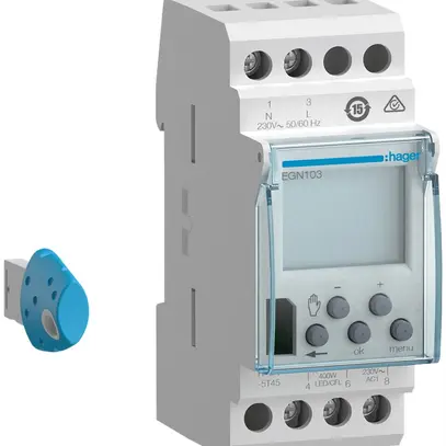 Interrupteur horaire Hager digital multifonction 1 canal clé de prog. Bluetooth 