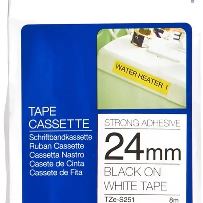 Cassette ruban Brother TZe-S251 24mm×8m, blanc/noir 