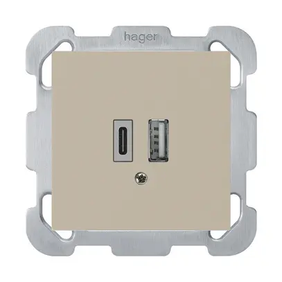 Presa di carica USB INC kallysto 18W PD 1×tipo A 1×tipo C c.placca fiss. beige 