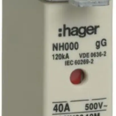 NH-Sicherung Hager DIN000 500VAC 40A gG/gL Doppelkennmelder rostgeschützt 