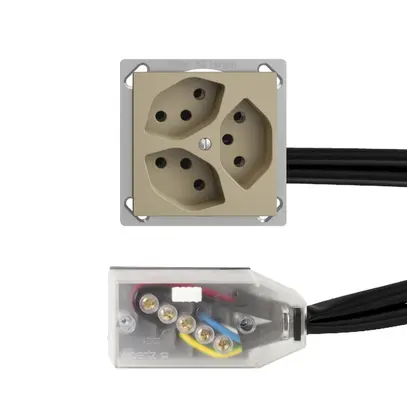 Prise INC EDIZIOdue 3×T13 L2 sand pour câble plat Technofil 