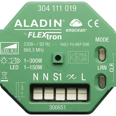 Attuatore-variatore RF INS ALADIN, EnOcean, 230V, 1…300W (LED 1…150W) 