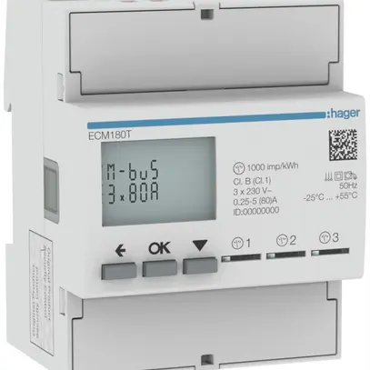 Contatore energia AMD HA ECM180T 3×1P diretto 80A M-Bus import+export 2T+2T 