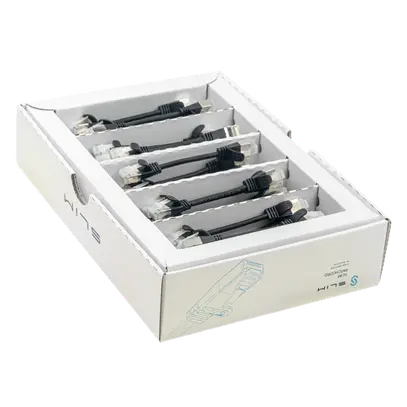 Cavo patch SLIM: 10cm, nero, 50 pezzi Cat.6A, U/FTP, jack non infrangibile 