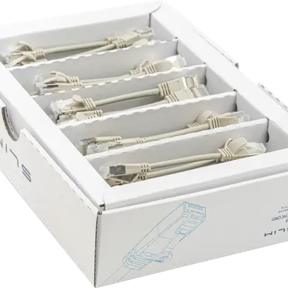 Cavo patch SLIM: 10cm, grigio, 50 pezzi Cat.6A, U/FTP, jack non infrangibile 