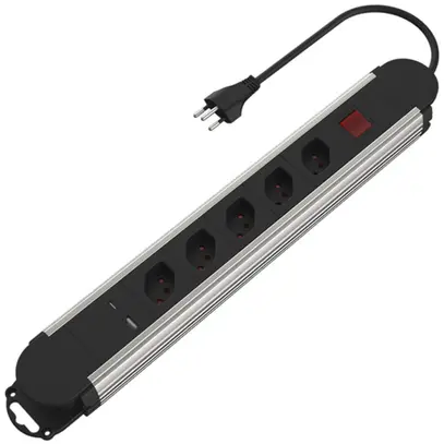 Presa multipla ELBRO 5×T13 1×USB-C 1×USB-A 1.5m con interruttore ne-alu 