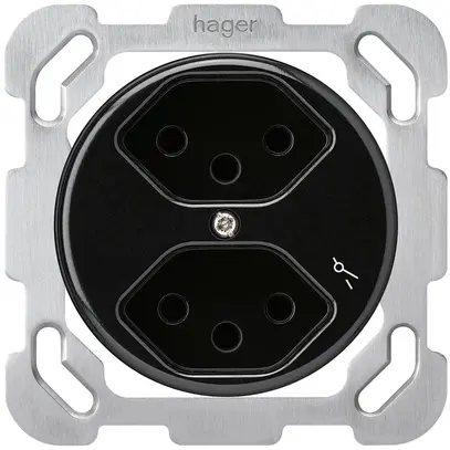 Insert pour prise ENC basico 2×type 13S avec plaque de fixation noir 