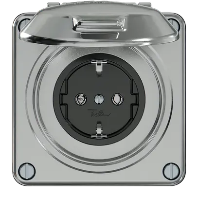 Prise ELEMENT SNAPFIX® SCHUKO 16A 250V avec clapet IP44 alu 