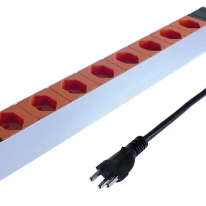 Prise multiple STEBA ALU MODULAR 19" 1UH 8×T23, avec câble 3m T23, 16A orange 