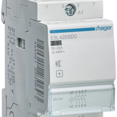Contattore AMD Hager ESL 12VDC 4 chiusura 0 apertura 25A senza ronzio 2UM 