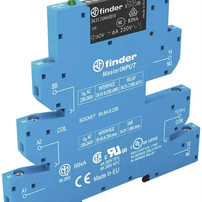 Relais couplage AMD Finder 39 MasterINPUT, 1C 6A/24VUC AgNi+Au bornes à vis 