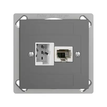 Prise INC 1×T+T,1×RJ45/u 4P EDIZIOdue ITplus ITM gris foncé 