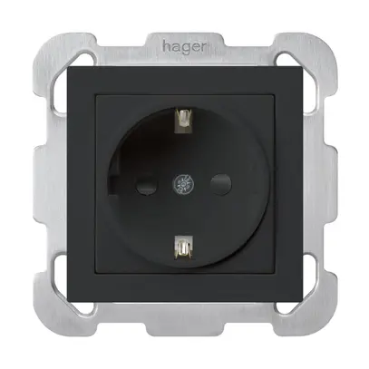 Prise ENC kallysto Schuko noir avec plaque de fixation 