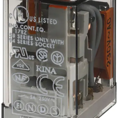 Relè a spina miniatura Finder 55 230VAC 4W AgNi tasto prova/indicatore 