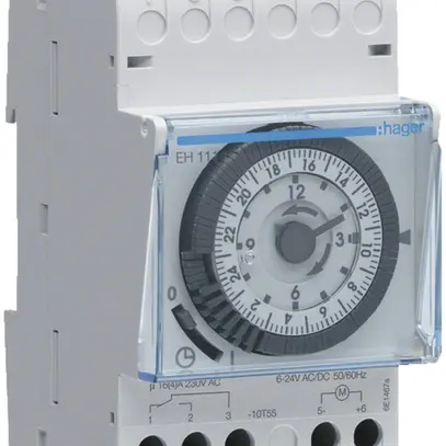 Interrupteur horaire Hager analogique jour 1 canal 1 inv.16A 1UM réserve marche 