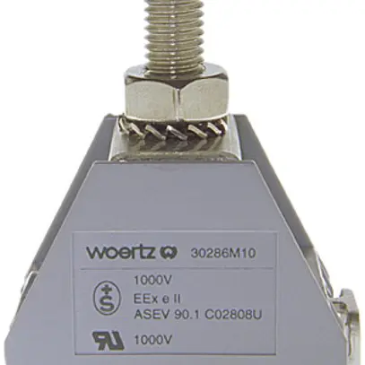 Borne de passage joignable Woertz 150mm² 285A 750V boulon 1×1 rail DIN 35mm gr 