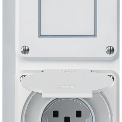 Combinazione AP robusto 2×1, interruttore schema 3/presa T25 IP55 bianco 