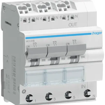 Disjoncteur Hager MCB quickconnect 3P 3 230V type C 16A Icn 6kA 4UM 