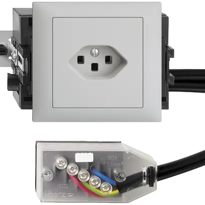 EB-Steckdose EDIZIOdue T23 L2 49…69mm hellgrau für Flachkabel Technofil 