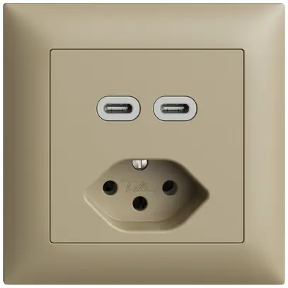 Prise ENC USB 2×type C + type 13 Feller EDIZIOdue FMI 230V 3000mA sand 