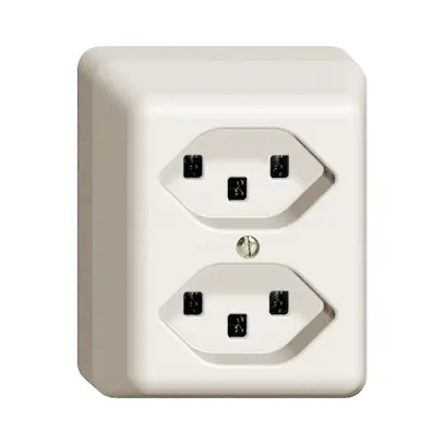 Prise AP 2×T23 16A blanc FH, avec bornes enf. 