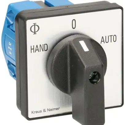 Inter.rotativo INS K&N, 20A/690V 2/1L, mano.ne, 48×48mm, Ø 6mm, "HAND-0-AUTO" 