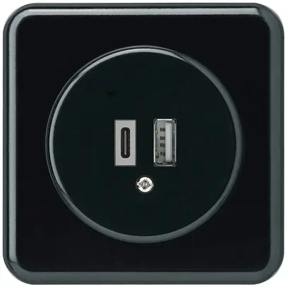 Presa di carica USB INC basico 18W PD 1×tipo A 1×tipo C c.placca cop.&fiss. nero 