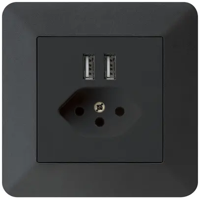 Prise ENC 2×USB & T13 kallysto.trend 2400mA noir 