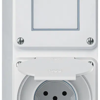 Combinazione AP robusto 2×1, interruttore schema 3/presa T15 IP55 bianco 