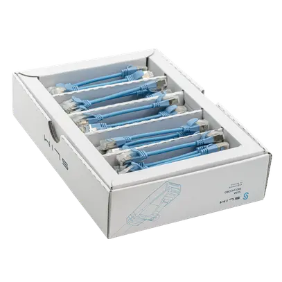 SLIM Câbles patch: 10cm, bleu, 50-Pack Cat.6A, U/FTP, LSOH, jack non sécable 