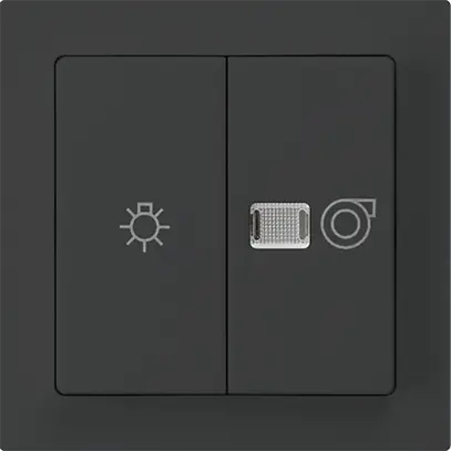 Interruttore luminoso kallysto 1/1L nero con simbolo illuminazione+ventilazione 