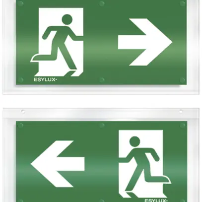 Plaque avec pictogramme ESYLUX SLC, recto/verso, flèche de/g. 