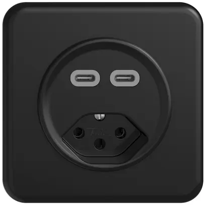 Prise ENC USB 2×type C + type 13 Feller STANDARDdue QMI 230V 3000mA noir 