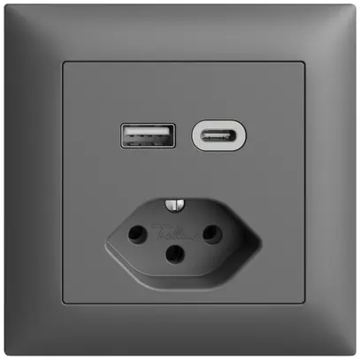 Presa INC USB tipo A+C + tipo 13 Feller EDIZIOdue FMI 230V 3000mA grigio scuro 