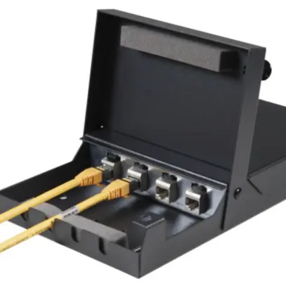 Boîtier point d.jonction AP Heiniger 4×Keystone RJ45 e.acier 115×265×43mm no 