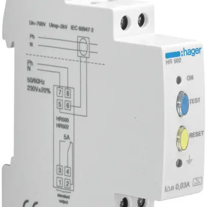 Relais surveillance courant différentiel Hager HR502 300mA type A 