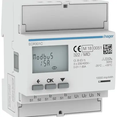 Compteur d'énergie AMD HA ECR301C 3P indirect x/5A Modbus MID imp.+exp.2T+8T 