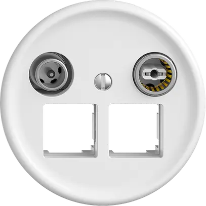 Multimediadose 15dB Sdue Q, Durchgangsdose f.2×RJ45 Keystone Frontsch.Ø60mm, ws 