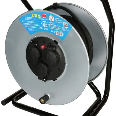Avvolgicavo MAX HAURI acciaio 230V 10A 3×T13 50m 3×1.5mm² IP55 argento 