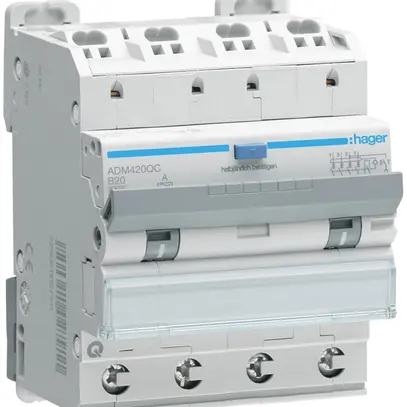 Disjoncteur différentiel Hager RCBO QC 4P 400V car.B 20A 0.03A type A 6kA 4UM 