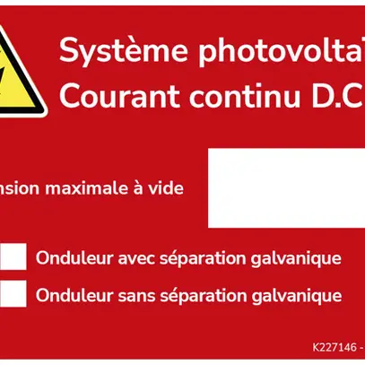 Autocollant d'avertissement ELBRO Système photovolta.Courant continu 90×60mm ro 
