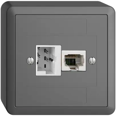 Presa AP 1×T+T,1×RJ45/u 4P EDIZIOdue ITplus ITM grigio scuro 