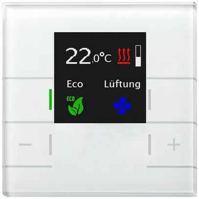 Thermostat d'ambiance KNX ENC MDT SCN-RTRGW.02 écran LED verre blanc 
