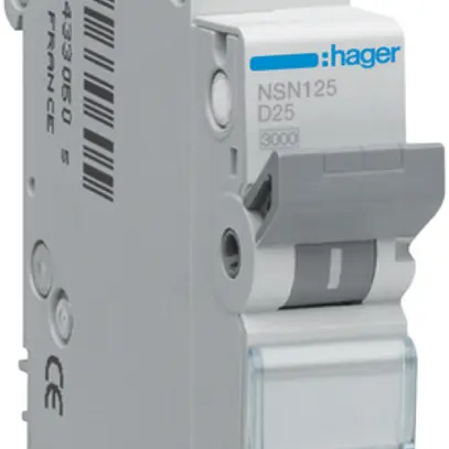 Disjoncteur Hager MCB 1P 415V type D 25A 1UM 