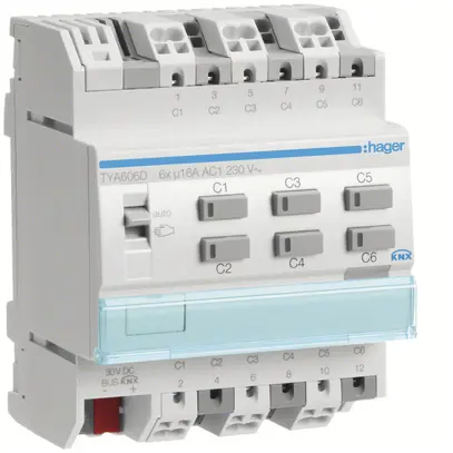 REG-Schaltausgang KNX Hager system 16A C-Last 6-fach 