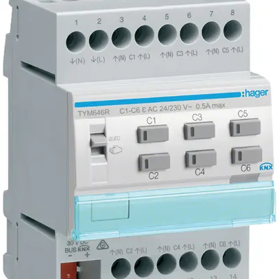 Attuatore di riscaldamento AMD Hager TYM646R KNX ETS sestuplo con regolatore 