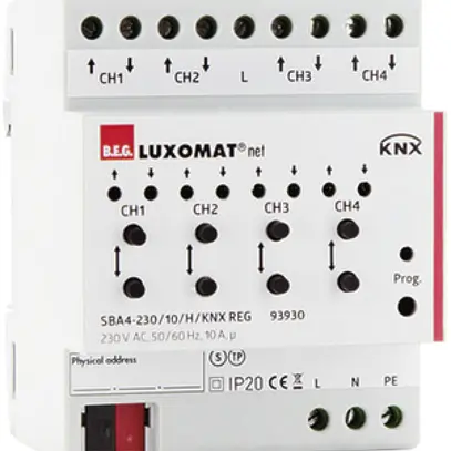 Attuatore di persiana AMD KNX Luxomat SBA4-230/10/H/KNX, 4-volte, 10A/230VAC 
